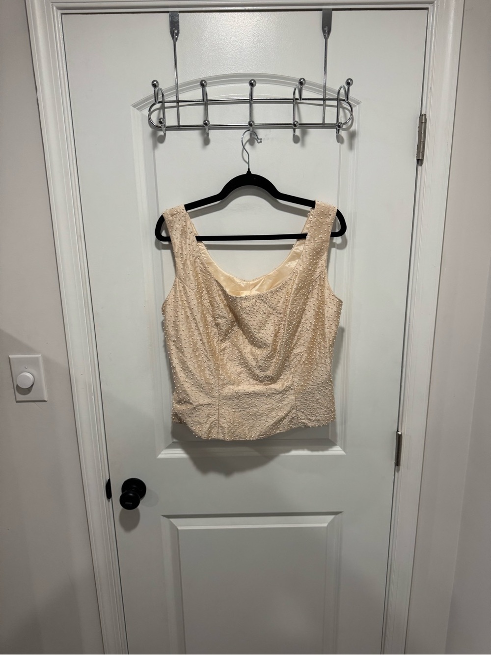 Beaded (pearls)  Cream Sleeveless Women's Blouse